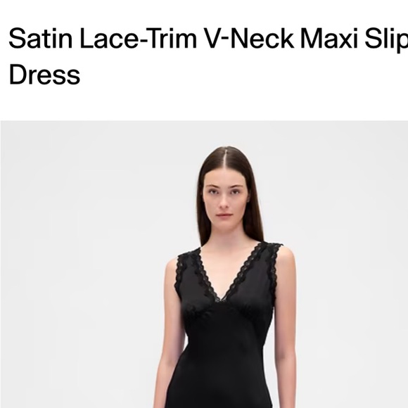 GAP Black Satin Chemise Lace Slip Maxi dress nwt size med